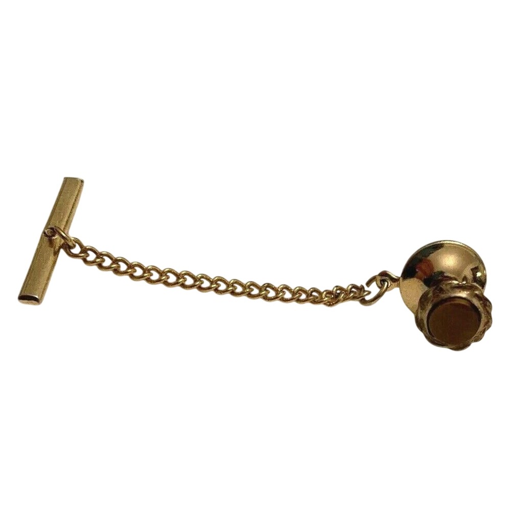 Vintage Signed Simmons Tie Tack with Chain Goldtone